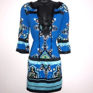 Bebe Blue Lace Up Dress